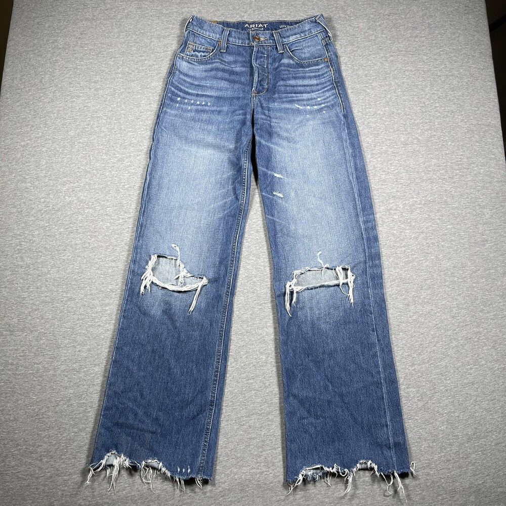 Ariat Jeans Womens 25 R Blue Tomboy Wide Leg Ultra High Rise Distressed Fringe
